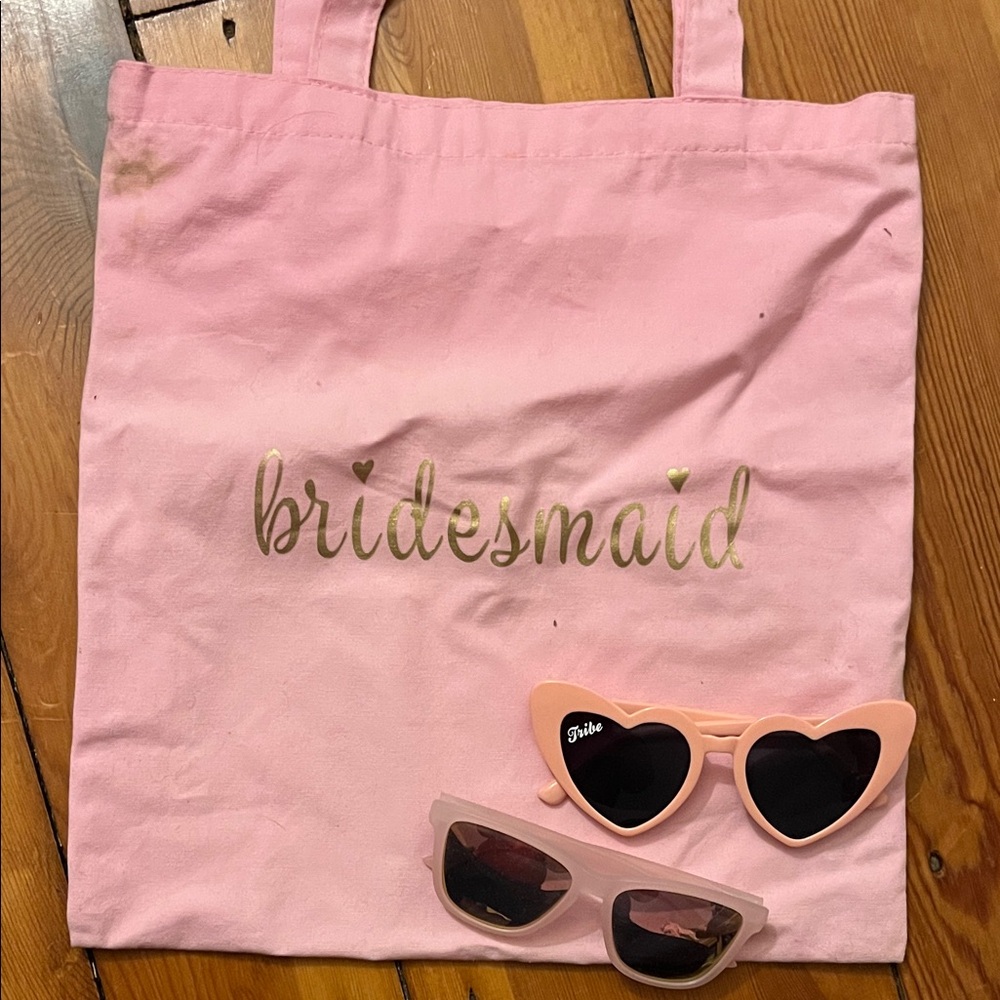 Pink Bridesmaid Tote Bag & Pink Glasses